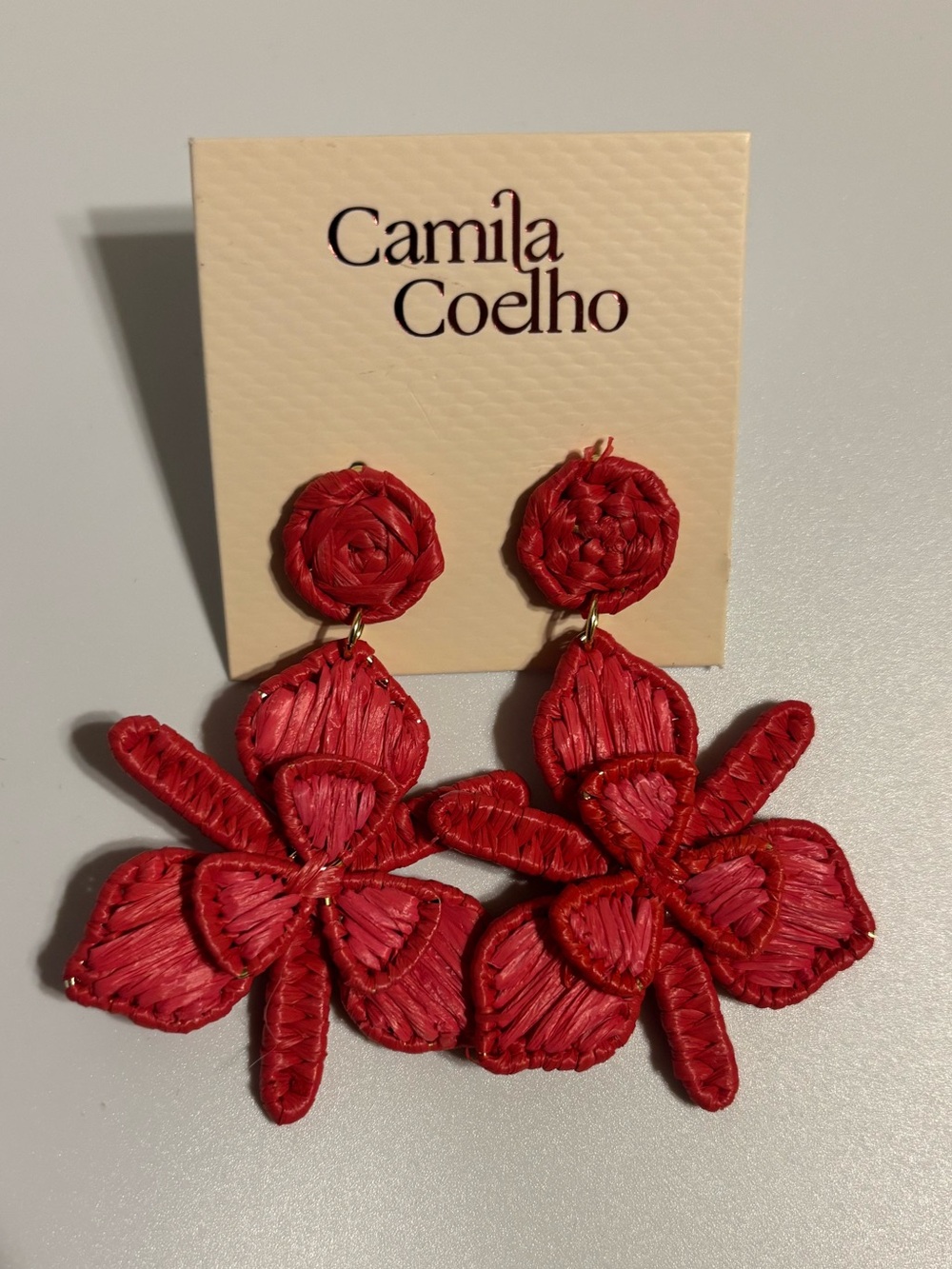 Camila Coelho Red Raffia Orchid Statement
Drop Earrings NWT